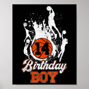 Poster 14 Birthday Bysketbyll Theme Birthday Boy 14 anos