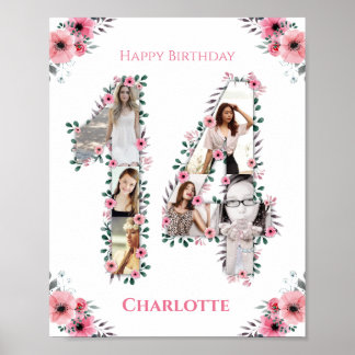 Poster 14 Birthday Pink Flower Girl Fotografia White