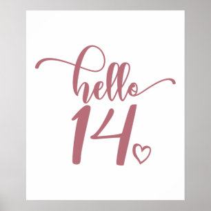 Poster 14 Birthday Women Hello 14 Cute 14 Anos