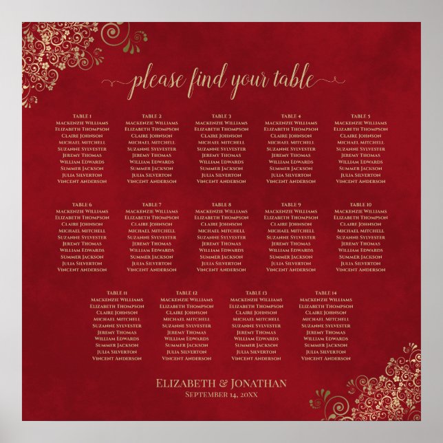 Poster 14 Gráfico de Assentos de Casamento Franco-Mesa Ve (Frente)