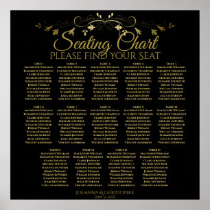 Poster 14 Gráfico de Assentos de Casamento Negro Dourado 