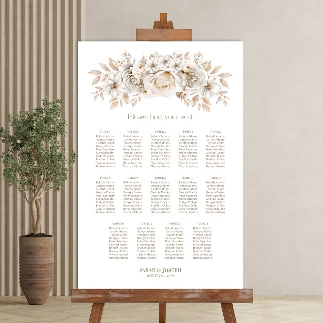 Poster 14 Mesa Carta de Assentos Floral Branco Casamento (Criador carregado)