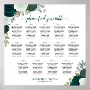 Poster 14 Mesa Emerald Boho Floral Wedding Seating Chart