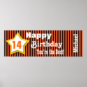 Póster 14o LARANJA do costume S04A da bandeira da estrela