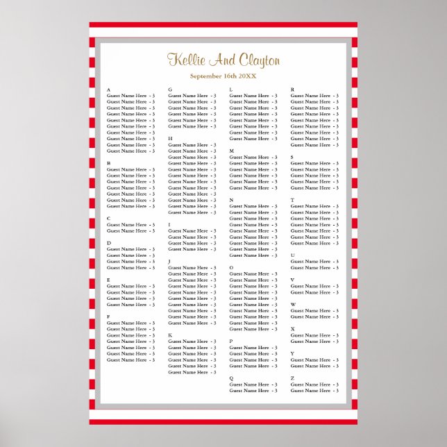 Poster 150 Gráfico de Assentos de Casamento de Stripes Ve (Frente)