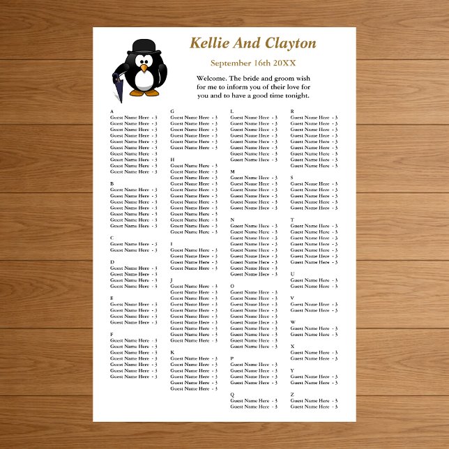 Poster 150 Gráfico Sentado de Casamento Penguin Greeter E (Criador carregado)