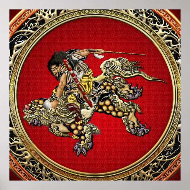 Póster [150] Hokusai - Shoki Riding Shishi Lion (Frente)