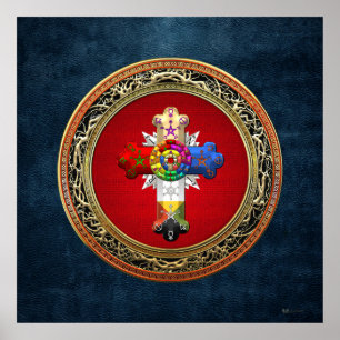 Poster [150] Rosy Cross (Rosa Croix) em Vermelho e Dourad