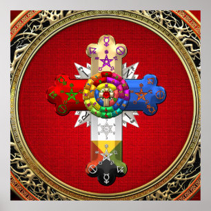 Poster [150] Rosy Cross (Rosa Croix) em Vermelho e Dourad