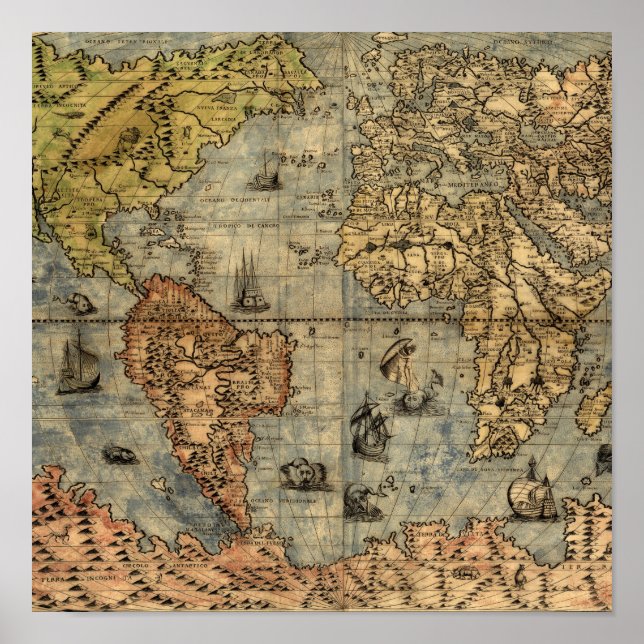 Póster 1565 Forlani AntiquevMapa Renascentista Mundial (Frente)