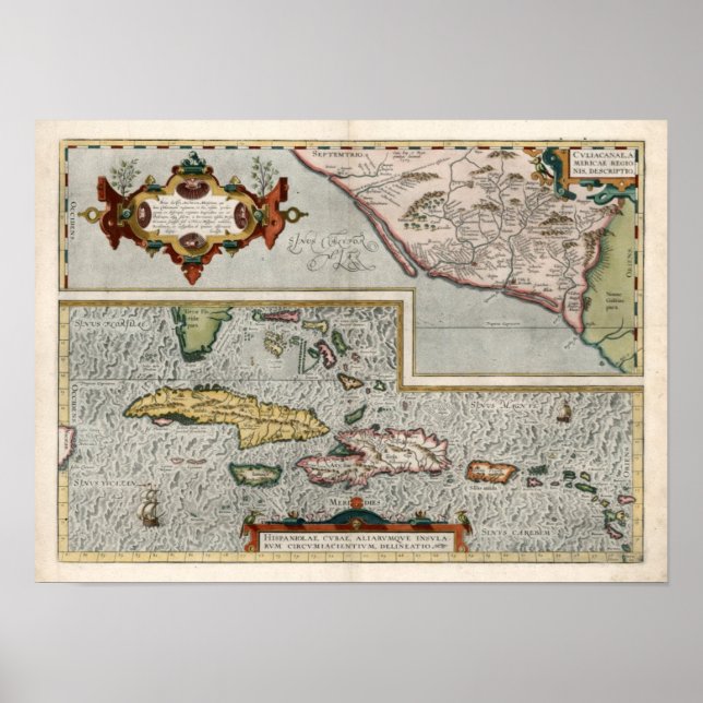 Póster 1579 Mapa das Ilhas de Caribe (Frente)