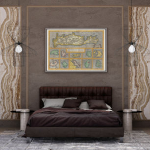 Poster 1584 Mapa Ortelius de Creta e 10 Ilhas Gregas