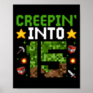 Poster 15 Birthday Gamer Pixel Creepin" Em 15 Vídeo G