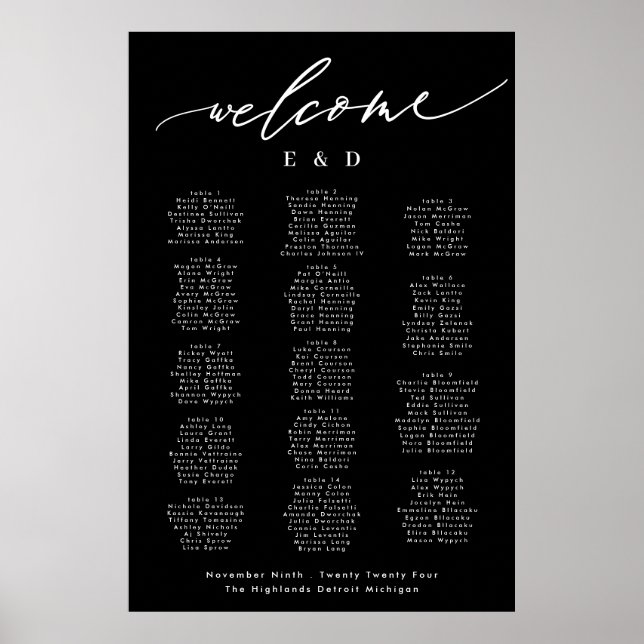 Poster 15 mesa Caligrafia Negra Boas-vindas (Frente)