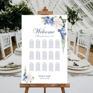 Poster 15 Mesa Carta de Assentos Flor Rosa Azul Branco