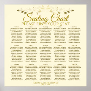 Poster 15 Table Simple Gold Cream Wedding Seating Chart