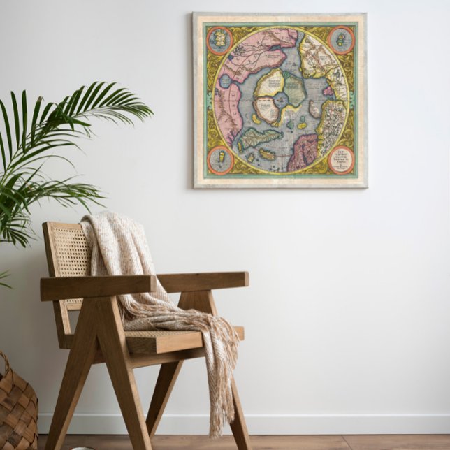 Poster 1606 Mapa Mercator Hondius do Ártico (Criador carregado)