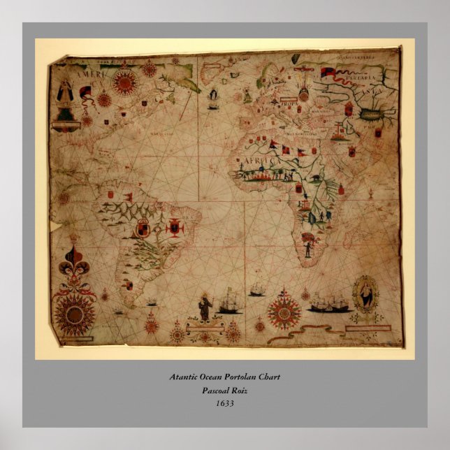 Póster 1633 Atantic Ocean Portolan Chart - Pascarbonet Ro (Frente)