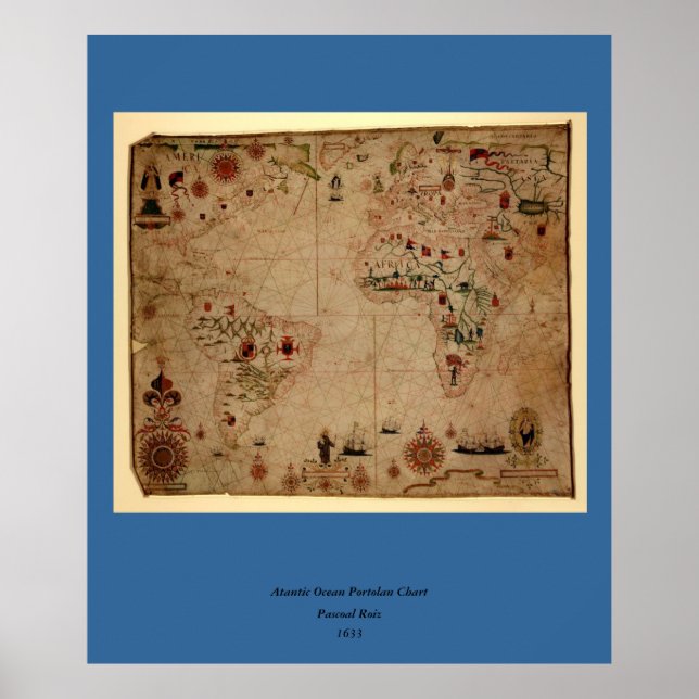 Poster 1633 Atantic Ocean Portolan Chart - Pascarbonet Ro (Frente)