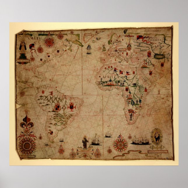 Póster 1633 Atantic Ocean Portolan Chart - Pascarbonet Ro (Frente)