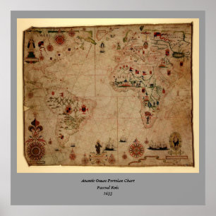Póster 1633 Gráfico Portolan do Oceano Atlântico - Pasc