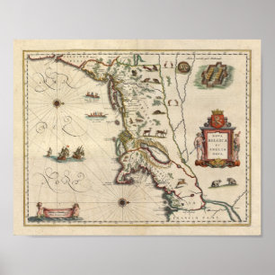 Póster 1640 mapa "nova Belgica e nova de Anglia "