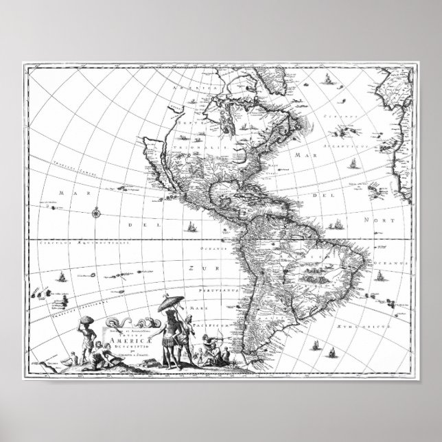 Poster 1671 Mapa Totius Americae Descrição (Frente)