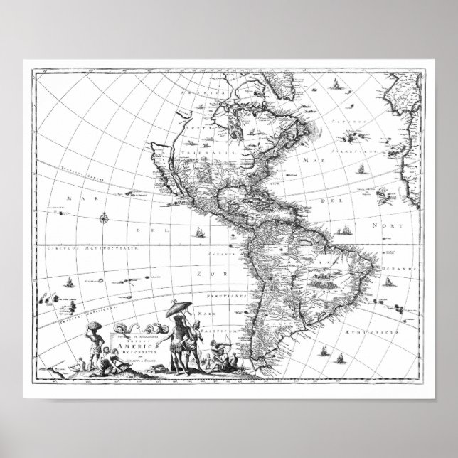 Poster 1671 Mapa Totius Americae Descrição (Frente)