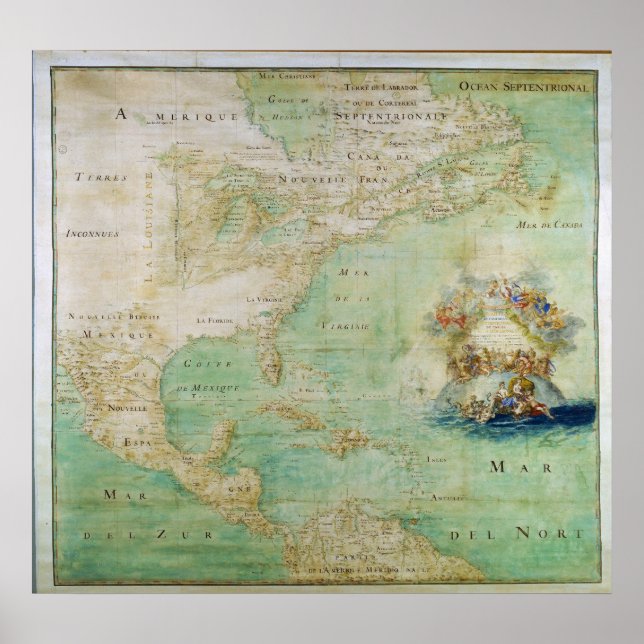 Poster 1681 Mapa da primeira América por Claude Abbot Ber (Frente)