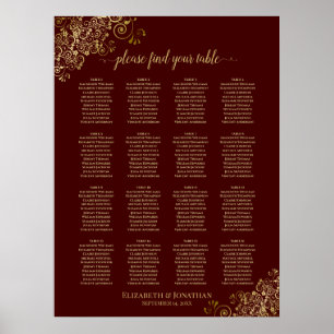 Poster 16 Gráfico de Assentos de Casamento Dourado de La