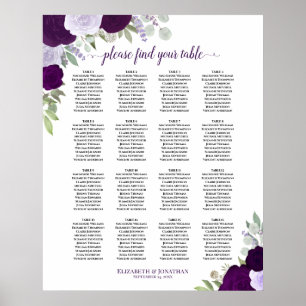Poster 16 Gráfico de Assentos Florais Boho Boho Mesa Roxo