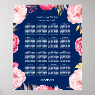 Póster 16 Gráfico de Sentados de Casamento Floral, Cor-de