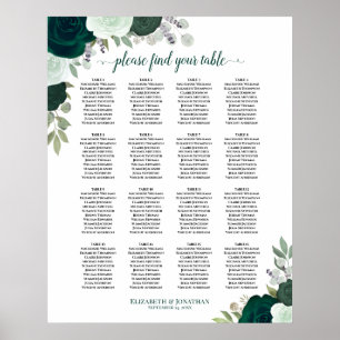 Poster 16 Mesa Emerald Boho Floral Wedding Seating Chart