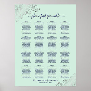 Poster 16 Mesa Mint Green & Marinho Wedding Seating Chart