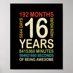 Poster 16.o aniversário e 16 anos Vintage Retro 192