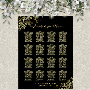 Poster 16 Tabela Gráfica de Assentos de Casamento Dourado
