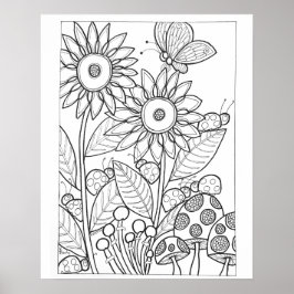 Poster 16"x 20" Damascos e borboleta com flor