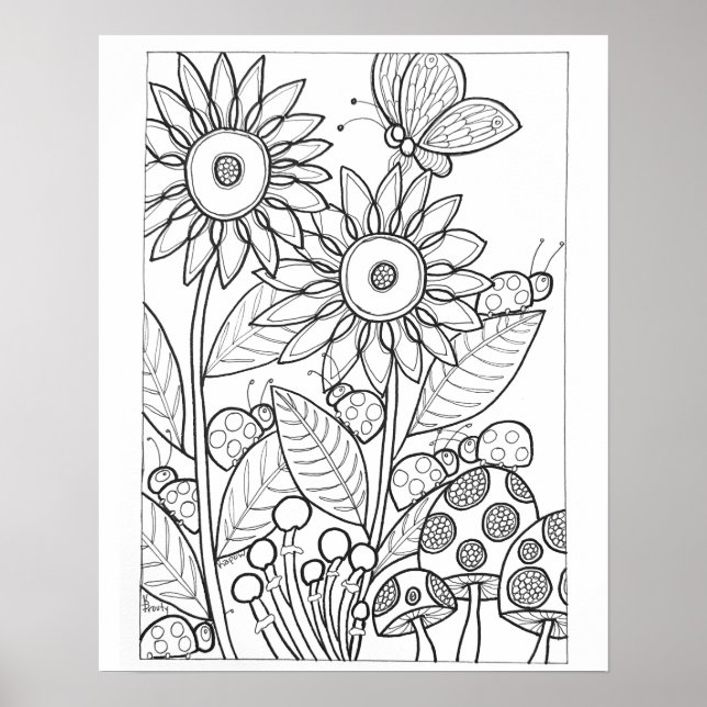 Poster 16"x 20" Damascos e borboleta com flor (Frente)