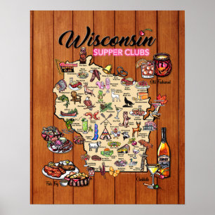 Poster - 16 x 20 - Mapa do clube de jantar em Wisc