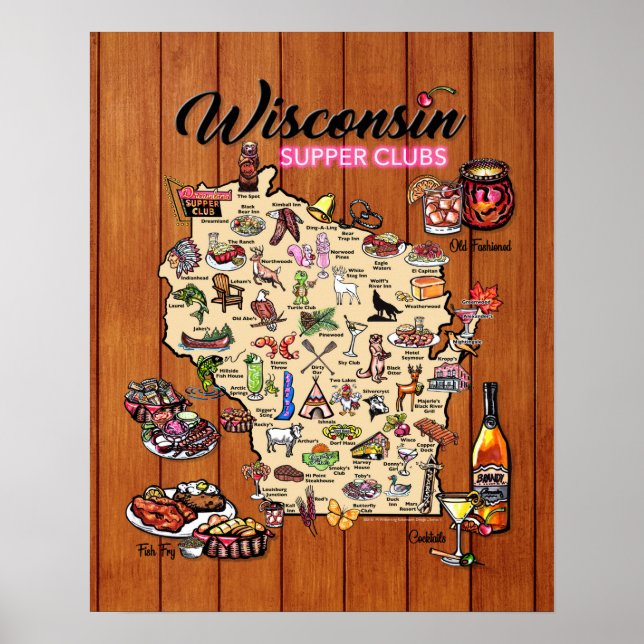 Poster - 16 x 20 - Mapa do clube de jantar em Wisc (Frente)