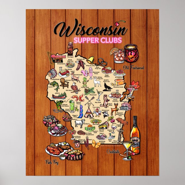 Poster - 16 x 20 - Mapa do clube de jantar em Wisc (Frente)