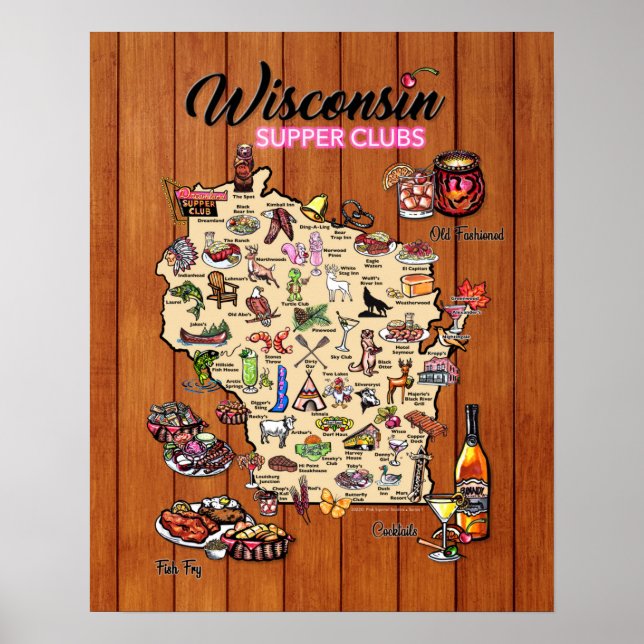 Poster - 16 x 20 - Mapa do clube de jantar em Wisc (Frente)