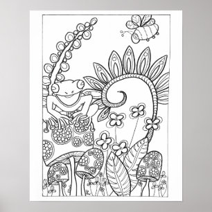 Poster 16"x 20" pequeno sapo com flores de fantasia