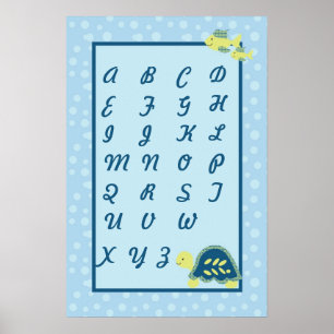 Poster 16x24 Nursery Art ABC Gráfico Tartaruga Mar de Rec