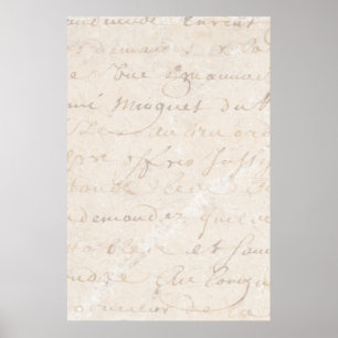 Poster 1700s Vintage French Retro Script Parchment Paper