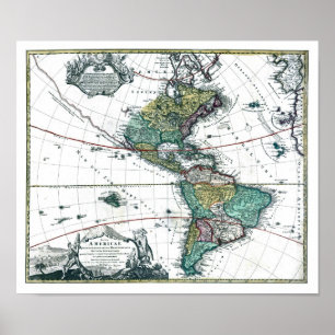 Póster 1725 mapa sul e de America do Norte