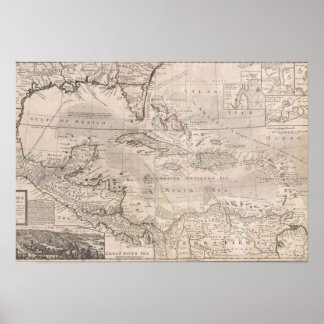 Póster 1732 Inglês Gráfico do Caribe LARGE