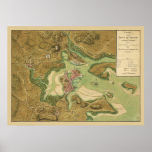 Poster 1776 mapa Boston Incampments dos E.U. & dos