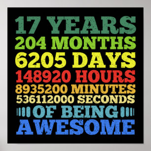 Poster 17 anos Vintage 17.o aniversário 204 meses