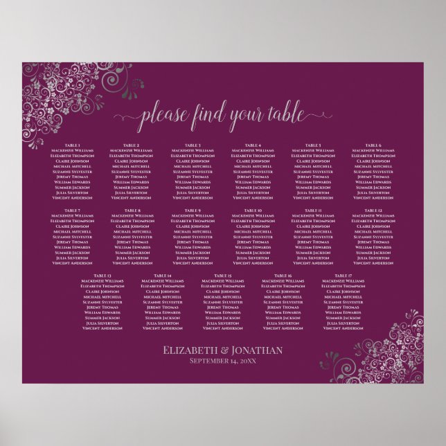 Poster 17 Mesa Prata no Gráfico de Assentos de Casamento  (Frente)
